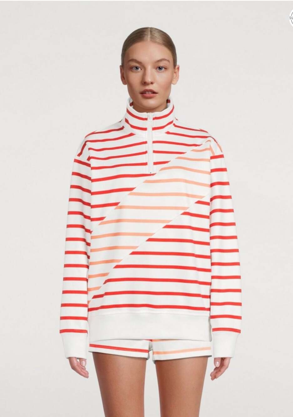 Solid & Striped Women's Half-Zip Pullover Sweatshirt Red & White Stripes